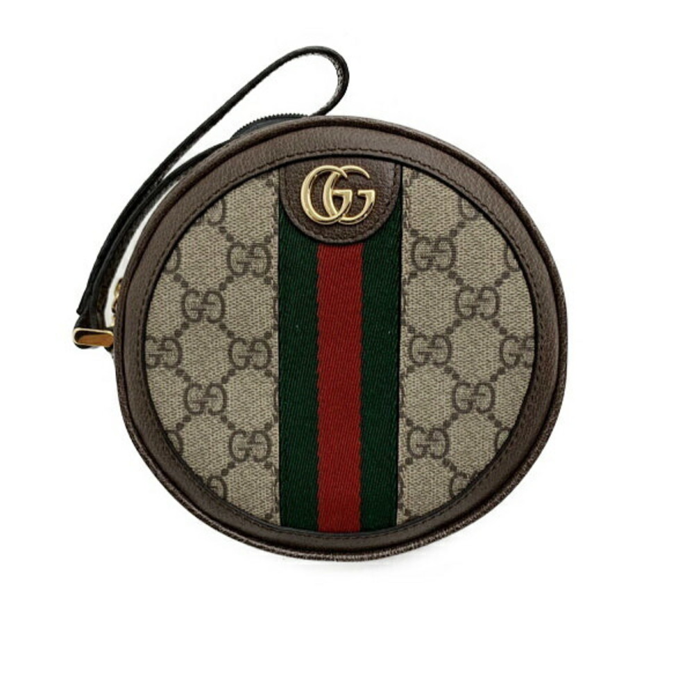 Gucci Clutch Wrist Wallet GG Supreme Ophidia Leather Beige Brown